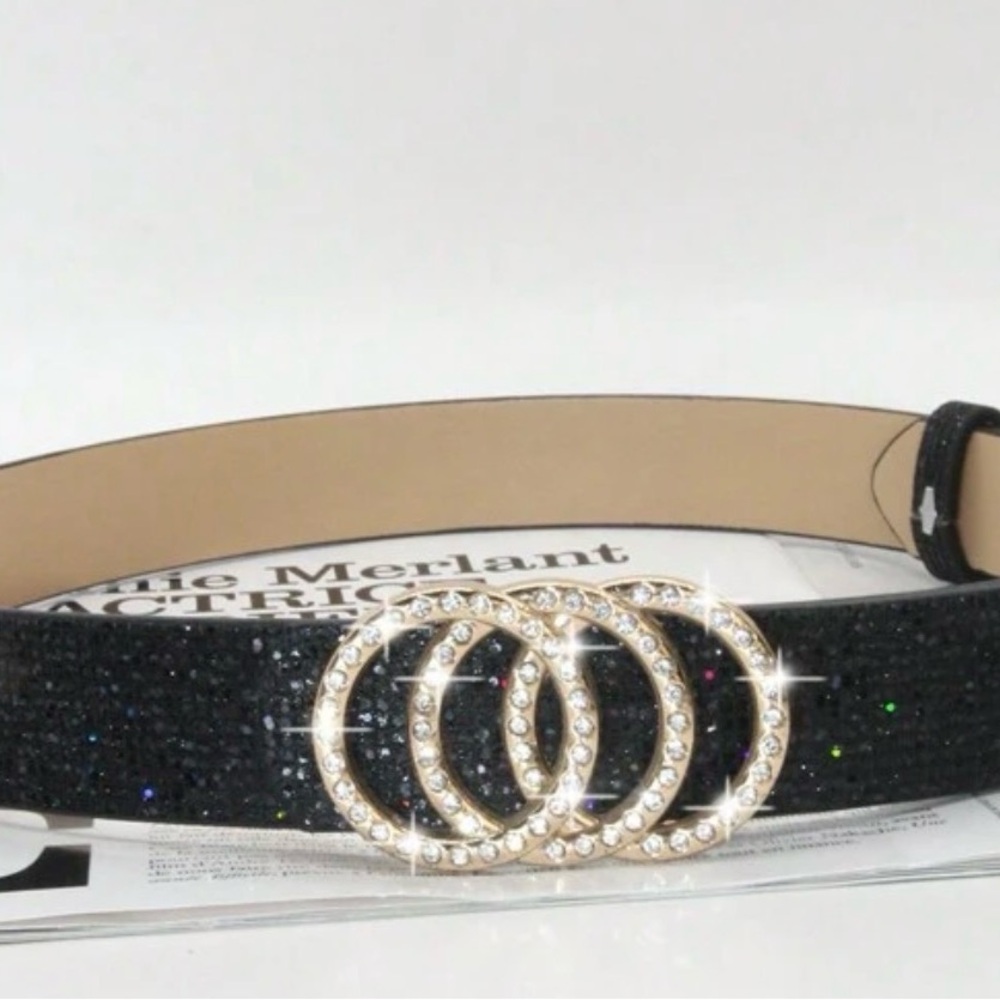Women Rhinestone Buckle Metallic belt - Picture 3 of 9